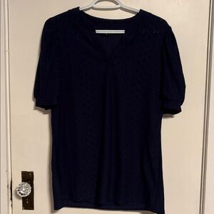 2 Isermeo Eyelet Blouses one white, one blue. Both size medium